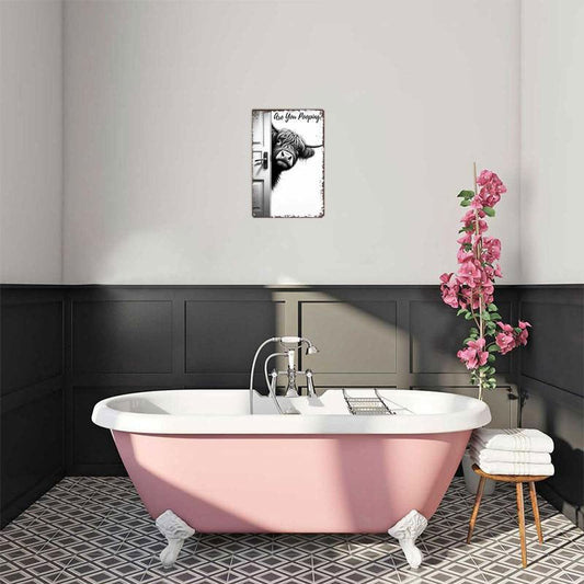 🐄 Der freche Besucher: Vintage-Schild für Hochlandrinder