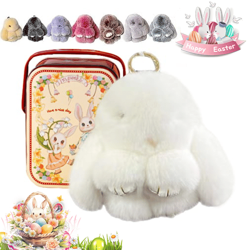 🐰Cute Easter Bunny Plush Keychain - Gift Option in Iron Box, 🎁Sweet Easter Surprise