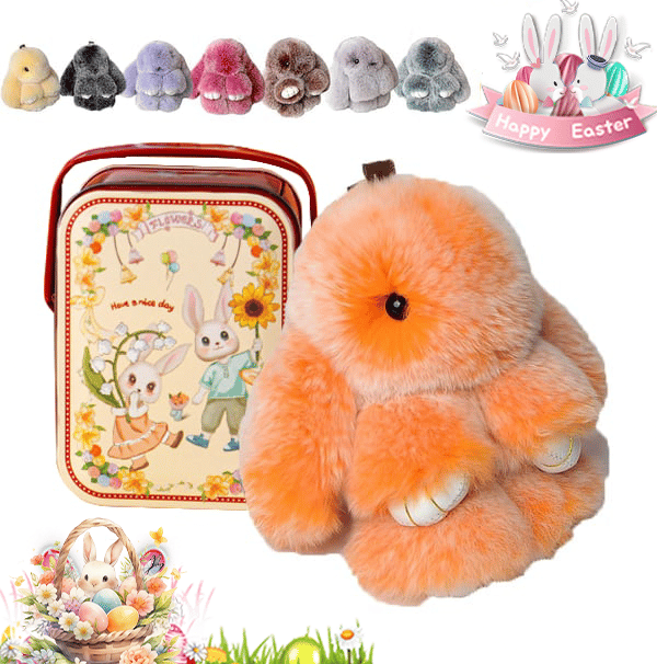 🐰Cute Easter Bunny Plush Keychain - Gift Option in Iron Box, 🎁Sweet Easter Surprise