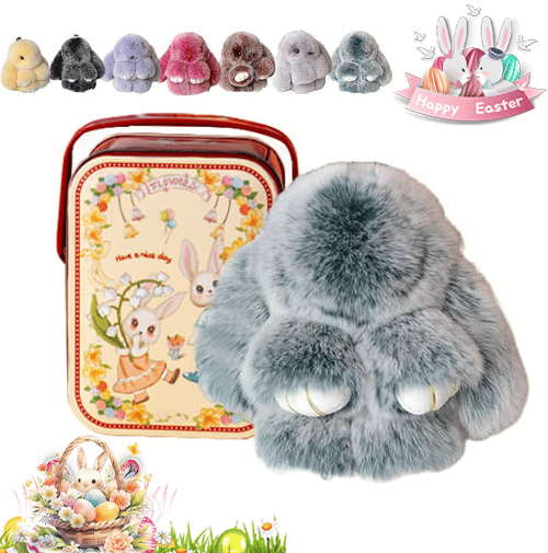 🐰Cute Easter Bunny Plush Keychain - Gift Option in Iron Box, 🎁Sweet Easter Surprise