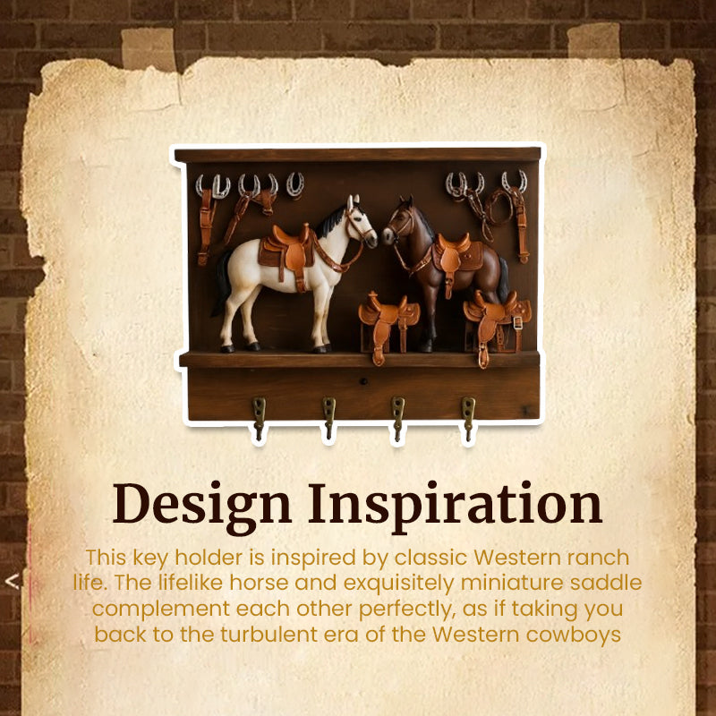 🐴🌵 Wandmontierter Schlüsselhalter mit Westernpferd und Sattel