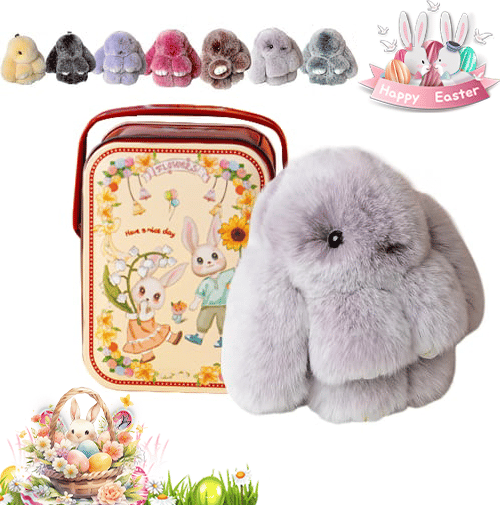🐰Cute Easter Bunny Plush Keychain - Gift Option in Iron Box, 🎁Sweet Easter Surprise