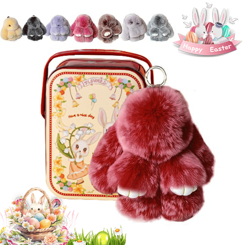 🐰Cute Easter Bunny Plush Keychain - Gift Option in Iron Box, 🎁Sweet Easter Surprise