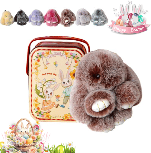 🐰Cute Easter Bunny Plush Keychain - Gift Option in Iron Box, 🎁Sweet Easter Surprise