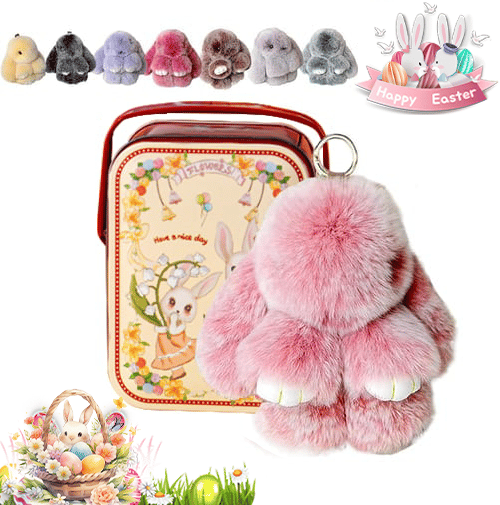 🐰Cute Easter Bunny Plush Keychain - Gift Option in Iron Box, 🎁Sweet Easter Surprise
